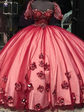 Burgundy Red Quinceanera Dress 3D Floral Applique Sweetheart Neckline Tulle Ball Gown for Sweet 15 & 16 Celebrations