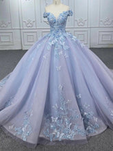 Lavender Quinceanera Dress Off-Shoulder Ball Gown with 3D Butterfly Lace Appliques & Lace-Up Corset