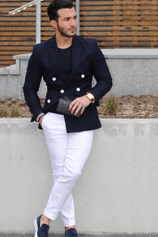 Newinlook Modern Slim Fit Dark Navy Double-Breasted Tuxedo for Homecoming