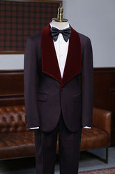 Newinlook Alexander Burgundy Two-Piece Wedding Suit with Velvet Lapel