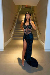 Glamorous Black Sleeveless Tight Mermaid Formal Dress With Split
