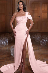 Newinlook One Shoulder Glamorous Mermaid Sequins Evening Dress With Slit Ruffles