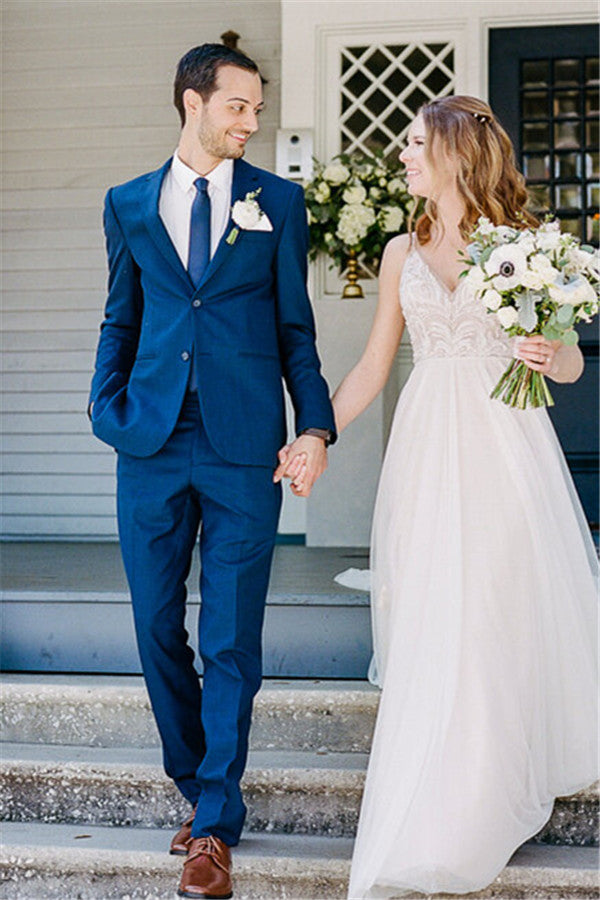Newinlook Royal Blue Notched Lapel Two-Piece Wedding Suit