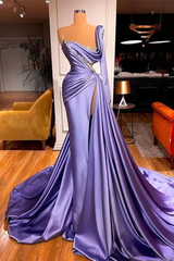 Newinlook Purple Long Sleeves One-Shoulder Mermaid Beadings Evening Dress Split