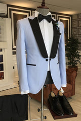 Newinlook New Sky Blue Western Wedding Suit with Black Peaked Lapel