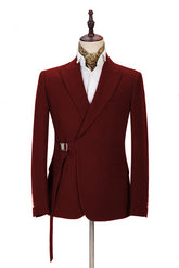 Newinlook Fashionable Burgundy Prom Suit with Buckle Button and Peak Lapel for Boys