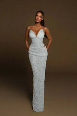 Strapless Sleeveless Long Mermaid Formal Dress With Pleated Beading