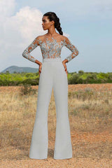 Newinlook High-Grade White Embroidery Extraordinary Waist Slim Fit Party Jump Suit