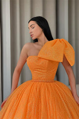 Newinlook One-Shoulder Orange Ball Gown Evening Dress With Sequins