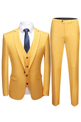 Newinlook Three-Piece Yellow Summer Wedding Suit with Notch Collar
