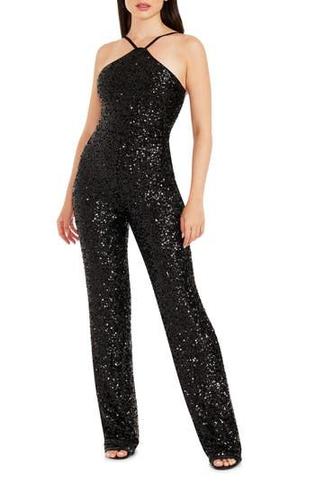 Newinlook Fashion Halter Black Sequins Women's Party Jump Suit