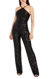 Newinlook Fashion Halter Black Sequins Women's Party Jump Suit