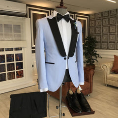 Newinlook New Sky Blue Western Wedding Suit with Black Peaked Lapel
