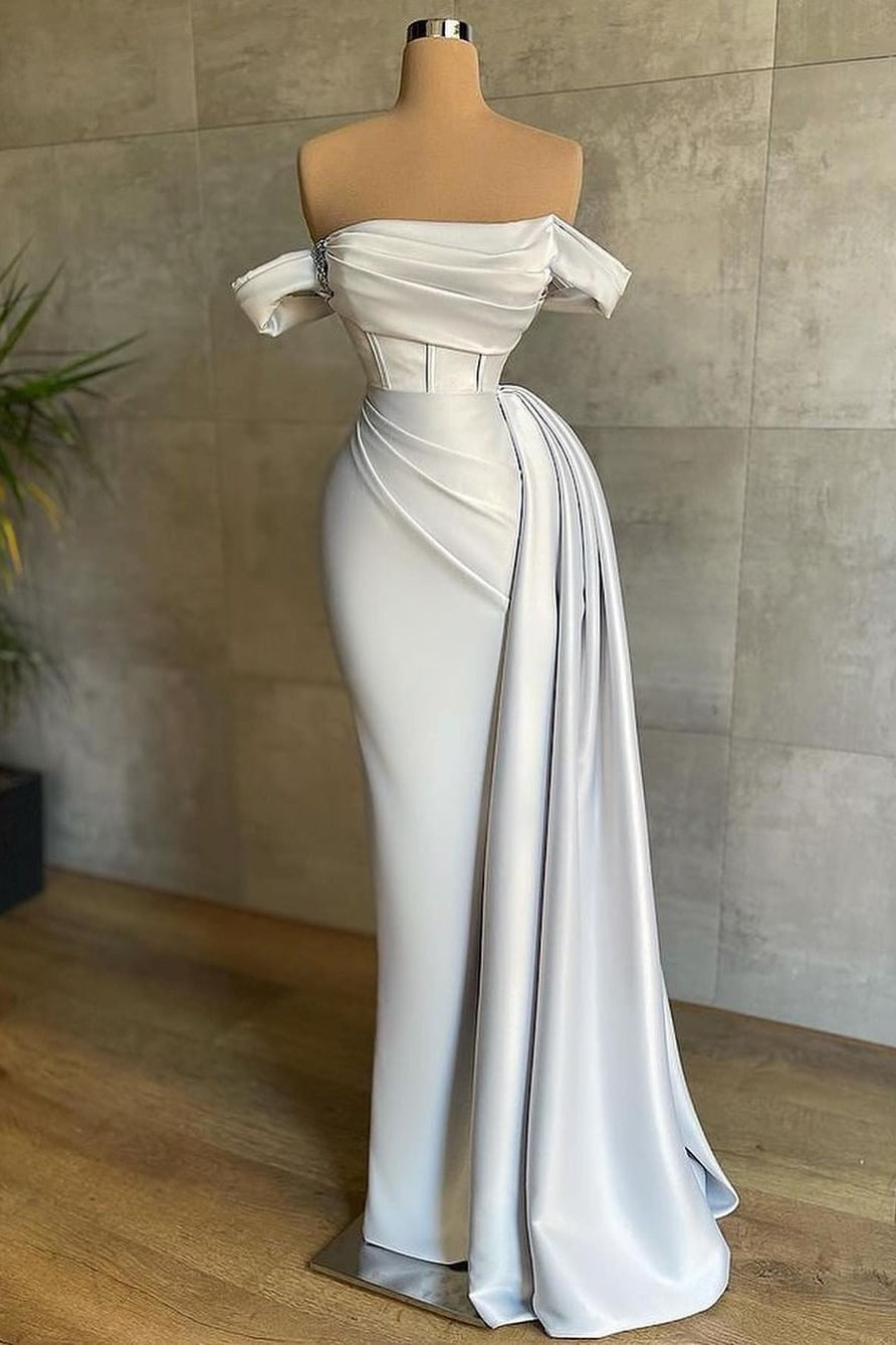Newinlook Nobel Off-the-Shoulder White Strapless Mermaid Evening Dress With Ruffles