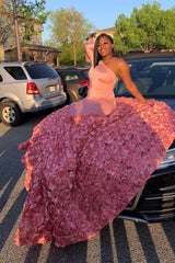 Newinlook Maibel Sexy One Shoulder Long Sleeve Pink Sequins Mermaid Evening Dress