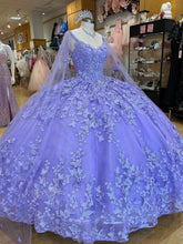 Lavender Ball Gown with Sweetheart Neckline Long Sleeves & 3D Butterfly Lace Appliques Beaded Tulle Quinceanera Dress for Sweet 16