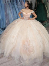 Off-Shoulder Ball Gown with Floral Applique & Beaded Tulle Princess Quinceanera & Sweet 16 Party Dress