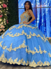 Sky Blue Ball Gown V-Neck Beaded Sequins Floral Appliques & Tiered Tulle Quinceanera Dress for Sweet 16 Cocktail & Evening Parties