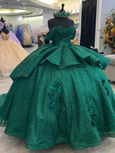 Exquisite Dark Green Ball Gown Off-Shoulder 3D Floral Tulle Dress for Quinceanera Sweet 16 & Birthday Galas