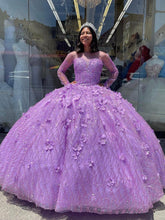 Lilac Ball Gown with Sweetheart Neckline Long Sleeves & 3D Floral Appliques Princess Quinceanera Dress for Sweet 16
