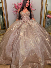 Glitter Ball Gown Sweetheart Neckline Off-Shoulder Tulle Gown with Sweep Train for Quinceanera Sweet 16 & Cocktail Parties