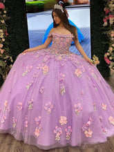Lilac Ball Gown with Off-Shoulder Neckline 3D Floral Appliques & Sequins Princess Quinceanera & Sweet 16 Formal Dress
