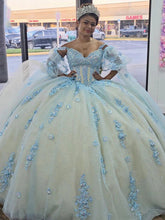 Sky Blue Off-Shoulder Ball Gown Sparkling Lace Applique & Beaded Tulle Quinceanera Dress for Sweet 16 & Princess Parties