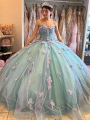 Strapless Ball Gown with 3D Floral Appliques & Bow Detail Perfect for Quinceanera & Sweet 16