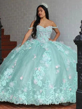 Mint Green Ball Gown Off-Shoulder Lace Applique & Beaded Tiered Tulle Quinceanera Dress for Sweet 16 & Birthday Parties