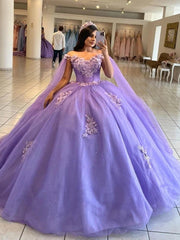 Lavender Tulle Quinceanera Dress Strapless Ball Gown with 3D Floral Lace Appliques for Sweet 16 & Special Occasions