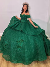 Exquisite Off-Shoulder Ball Gown with Intricate Appliques Sparkling Green Tulle Quinceanera Dress for Sweet 16 & Princess Weddings