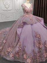 Lilac Tulle Quinceanera Dress V-Neck Lace Appliques & Beaded Tiered Ball Gown for Sweet 16 or Princess Parties
