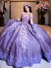 Off-Shoulder Purple Ball Gown 3D Floral Lace Beaded Sequins & Tiered Ruffles for Quinceanera Sweet 16 & Birthday Parties