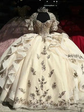 Champagne Ball Gown Sweetheart Neckline with Lace Appliques & Tiered Ruffles for Quinceanera Sweet 16 or Graduation