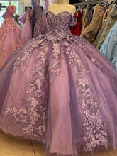 Off-Shoulder Ball Gown with 3D Floral Lace Appliques Glitter & Luxury Quinceanera Dress for Sweet 16 & Birthday Parties