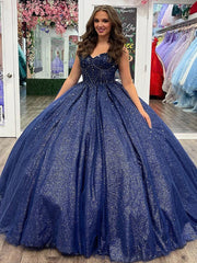 Exquisite Navy Blue Tulle Quinceanera Dress Sweetheart Neckline Ball Gown for Princess Prom & Sweet 16 Celebrations
