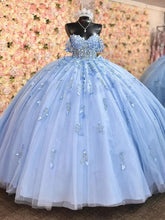 Exquisite Sky Blue Off-Shoulder Ball Gown with Floral Appliques & Beaded Details Perfect for Quinceanera & Sweet 16