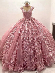 Exquisite Pink Tulle Princess Gown Sweetheart Neckline 3D Floral Appliques & Beaded Elegance for Quinceanera & Sweet 16