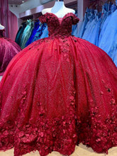 Off-Shoulder Red Tulle Quinceanera Dress Sparkling Floral Applique Ball Gown for Sweet 16 & Princess Birthday Parties