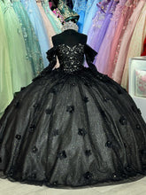 Exquisite Black Tulle Ball Gown Off-Shoulder Sweetheart Neckline with Floral Appliques for Quinceanera & Evening Galas