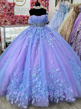Exquisite Off-Shoulder Ball Gown 3D Floral Lace Beaded Purple Tulle Quinceanera Dress for Sweet 16 & Princess Galas