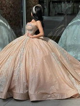 Champagne Sequined Ball Gown Sweetheart Neckline Lace Applique & Beaded Quinceanera Dress for Sweet 16