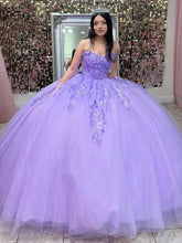 Lilac Tulle Quinceanera Dress Strapless Ball Gown with Lace Flower Appliques and Beaded Bow Knot for Sweet 16