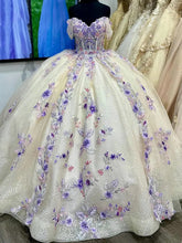 Off-Shoulder Ball Gown with Beaded Floral Lace Appliques Princess Quinceanera & Sweet 16 Birthday Party Dress