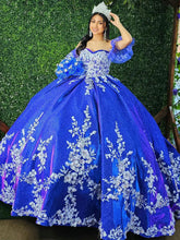 Royal Blue Ball Gown Off-Shoulder Floral Lace & Beaded Tulle Quinceanera Dress for Sweet 16 & Princess Evening Parties