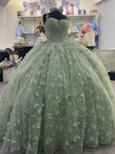 Sage Green Ball Gown Sweetheart Neckline with 3D Butterfly Lace Appliques & Tulle Skirt for Quinceanera or Sweet 16