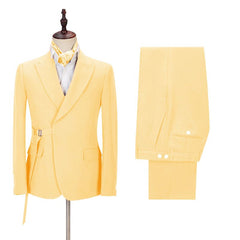 Newinlook Shining Best-Fit Yellow Peaked Lapel Prom Suit for Men 2024