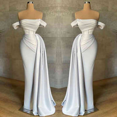 Stunning White Strapless Mermaid Pleated Long Formal Dress Off the Shoulder