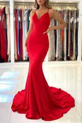 Newinlook Red Spaghetti Strap Mermaid Long Evening Dress