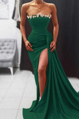 Newinlook Orange Mermaid Strapless Long Evening Dress With Split